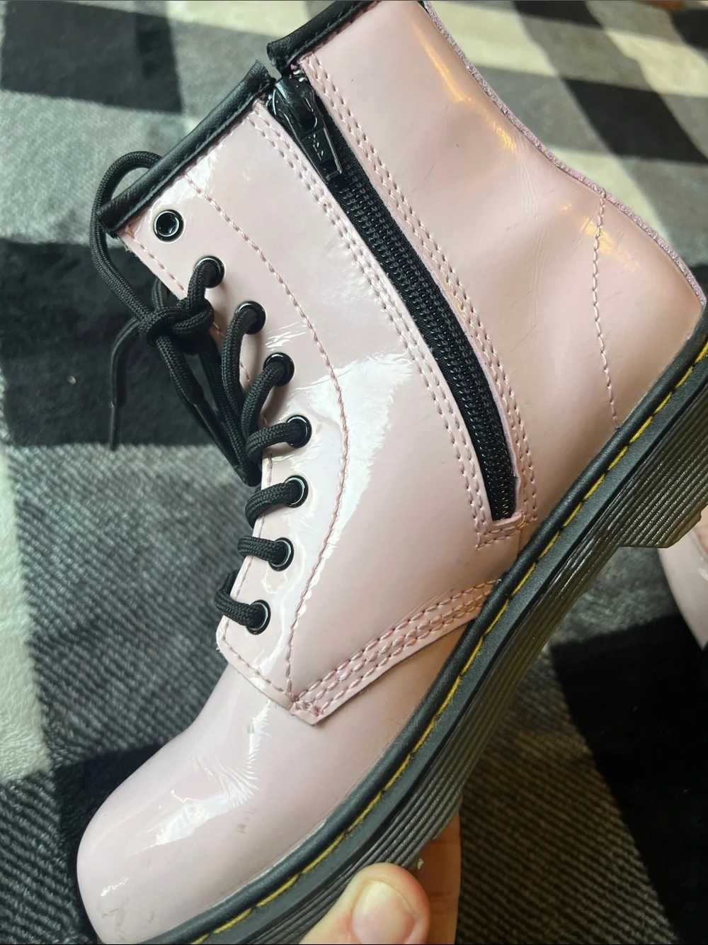 Dr. Marten’s Delaney Patent Pink Lace-Up Combat Boots with Black Trim size 3